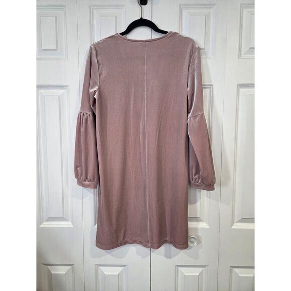 Madewell Velvet Balloon-Sleeve Mini Dress Pink Small Holiday Party - Picture 2 of 9